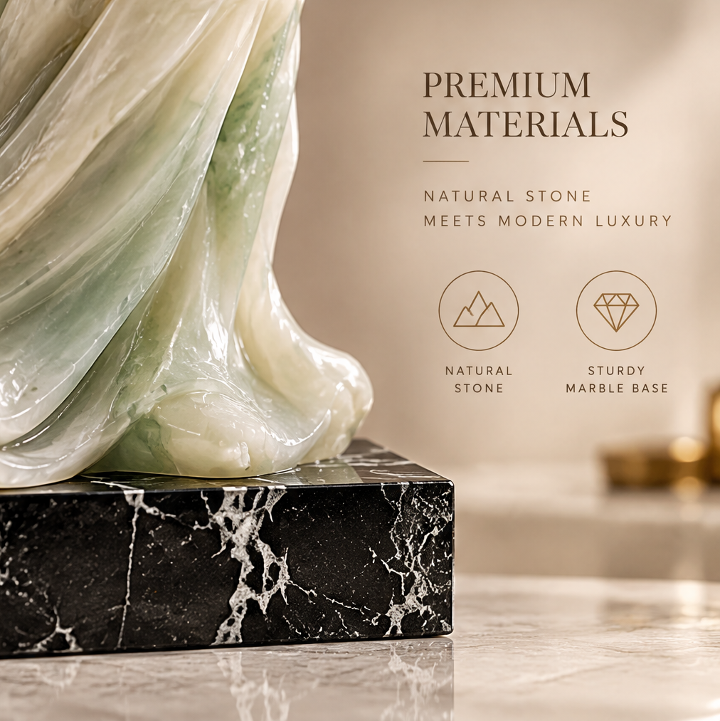 Close-up of jade sculpture base on black marble plinth — Premium Materials, Natural Stone Meets Modern Luxury, Natural Stone, Sturdy Marble Base