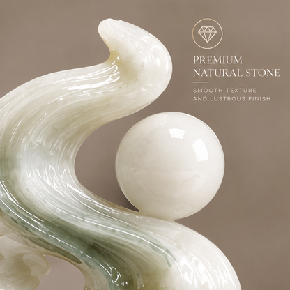 Close-up of wave form cradling polished white sphere — Premium Natural Stone, Smooth Texture and Lustrous Finish