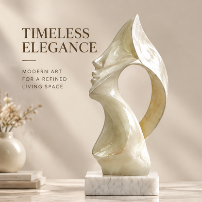 Side view of abstract face marble sculpture against neutral background — Timeless Elegance, Modern Art for a Refined Living Space