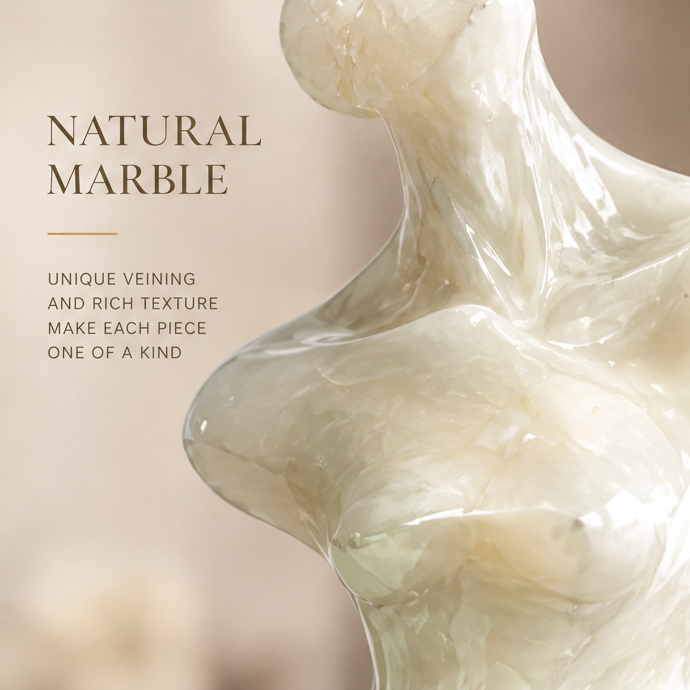 Close-up of marble neck and shoulder detail — Premium Marble, Natural Veining Unique to Each Piece
