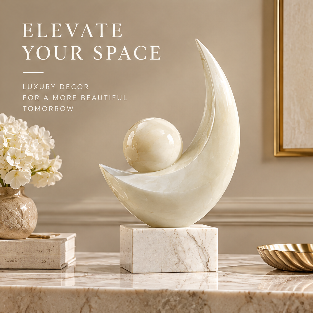 Close-up of polished sphere resting in crescent form — Exquisite Craftsmanship, Smooth Surface and Refined Details. Premium Material, Smooth Polish, Durable and Timeless