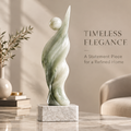 Full scene view of abstract jade figure sculpture on marble base — Timeless Elegance, A Statement Piece for a Refined Home