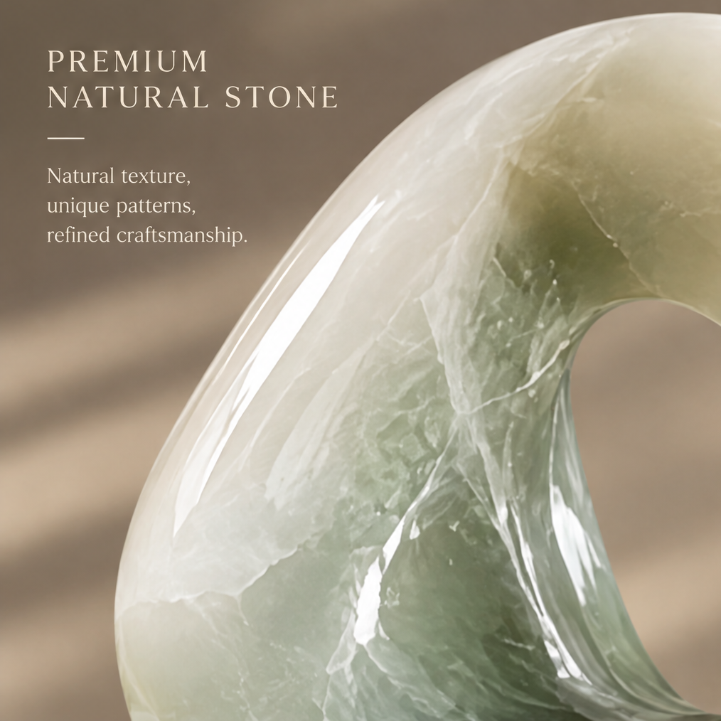 Detail shot of natural stone texture with text: Natural texture, unique patterns, refined craftsmanship