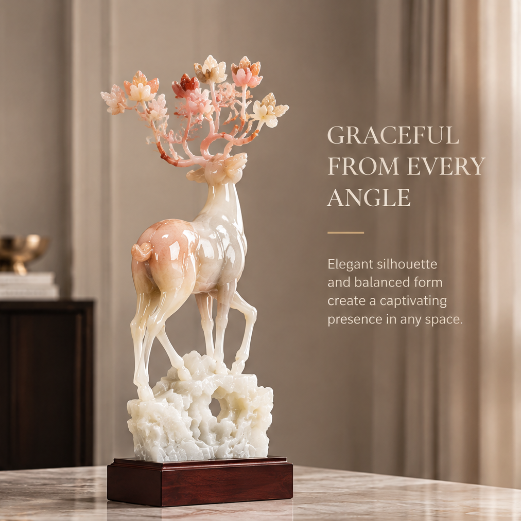 Jade deer sculpture full side view — Graceful from Every Angle