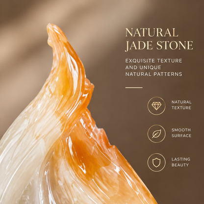 Abstract jade flame sculpture on marble surface with dried botanicals, gold tray, and abstract painting — Timeless Elegance, Art Brings Beauty to Your Space