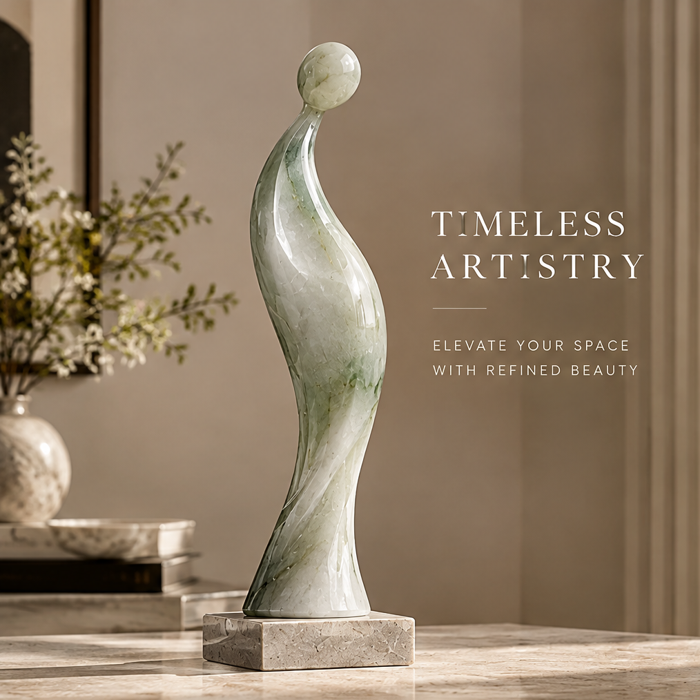 Abstract figure natural stone sculpture in warm interior setting — Timeless Artistry, Elevate Your Space with Refined Beauty