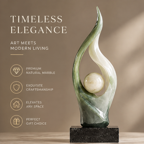 Flame form natural marble sculpture on black marble base — Timeless Elegance, Art Meets Modern Living. Premium Natural Marble, Exquisite Craftsmanship, Elevates Any Space, Perfect Gift Choice